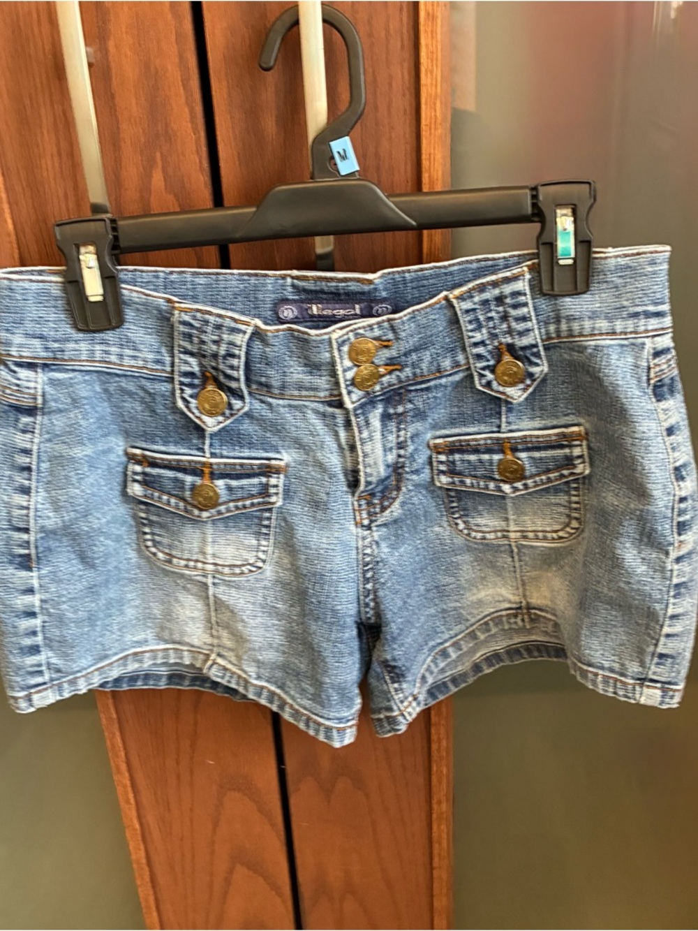 Light Blue Denim Jean Shorts with Front Flap Pockets
